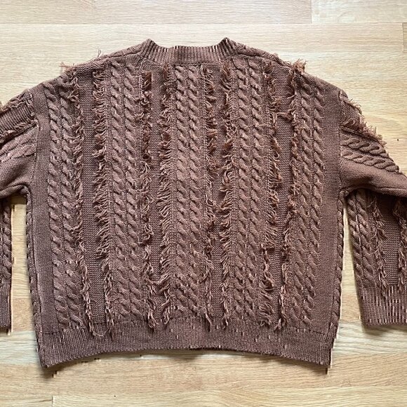 Cider Brown Cable Knit Cardigan with Fringe Size Small - Picture 3 of 4